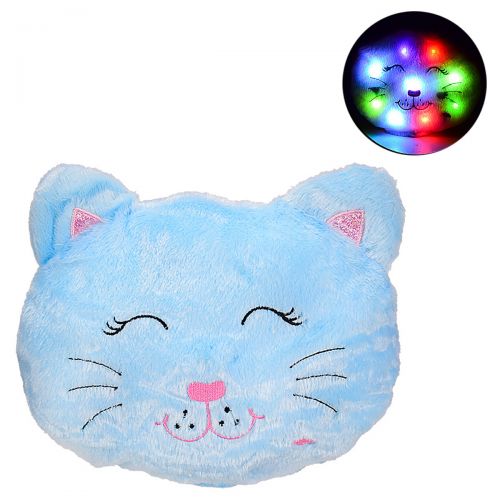 Игрушка-подушка с подсветкой "Котик", голубой фото