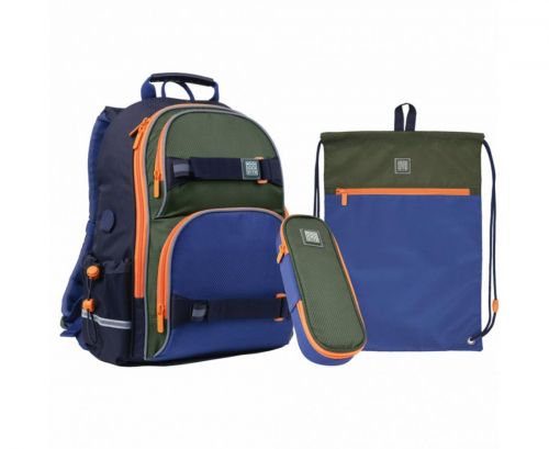 Набір рюкзак + пенал + сумка для взуття WK 702 синьо-зелений фото