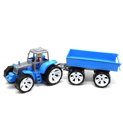 Трактор с прицепом, синий фото