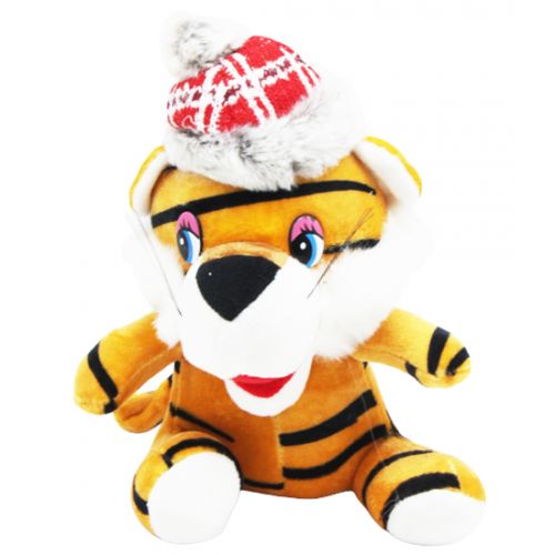 Мягкая игрушка "Тигр в шапочке" рыжий фото