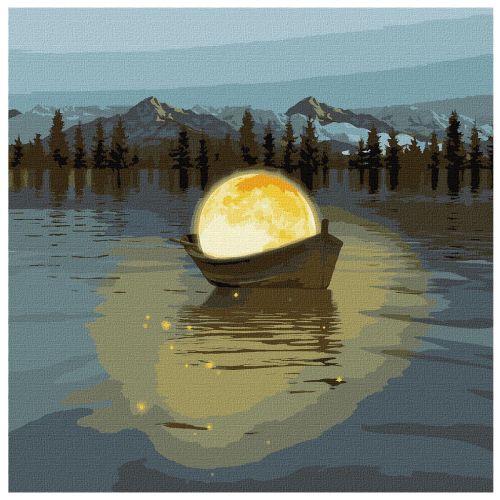 Картина за номерами "Місячний човен з фарбами металік" ★★★ фото