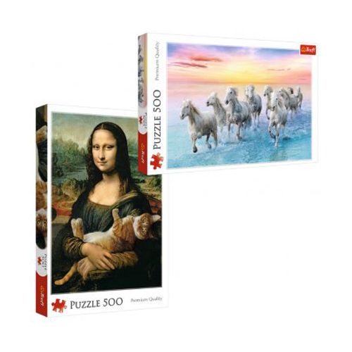 Пазлы "Мона Лиза и дремлющий кот" + "Лошади скачут по пляжу" (500+500 элем) фото