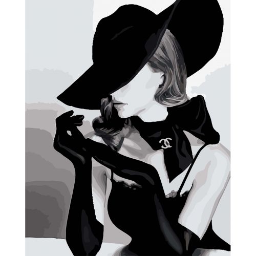 Картина за номерами "Леді в чорному капелюшку" ★★★ фото