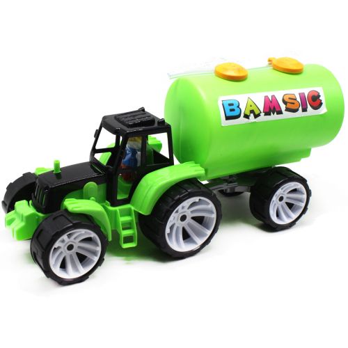 Пластиковая машинка "Трактор и прицеп-бочка", зеленая фото
