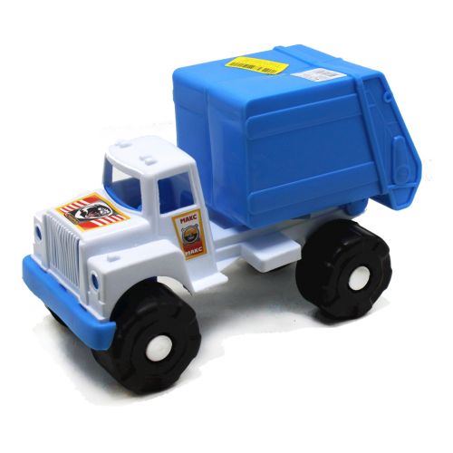 Пластиковая машинка "Мусоровоз", белая кабина и голубой кузов фото