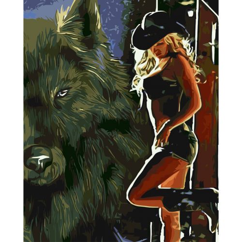Картина за номерами "Дівчина ковбой з вовком" 40х50 см фото