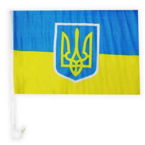 [F-45-30] Автомобильный Флаг Украины с Тризубом, с креплением на флагштоке 42х30х50см фото