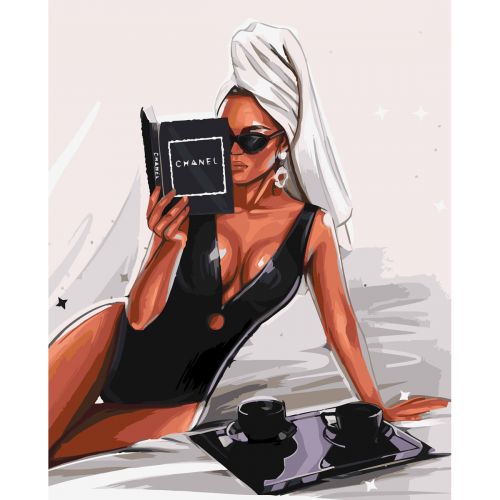 Картина за номерами "Гламурна з книгою Шанель" 40х50 см фото