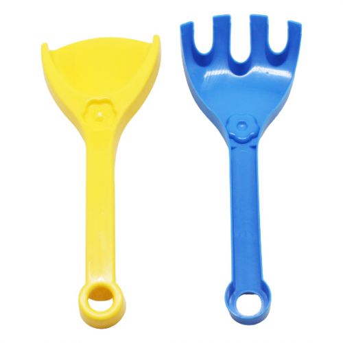 Песочный набор "Грабельки и лопатка", желто-голубой фото