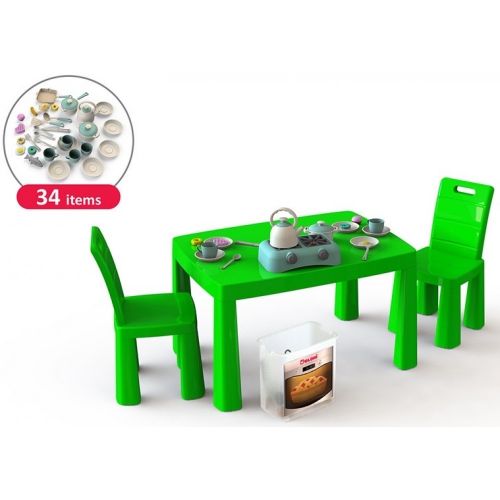 Игровой набор DOLONI Кухня детская (34 предмета, стол и 2 стульчика) фото