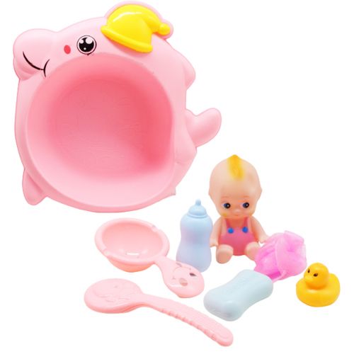 Игровой набор "Ванночка с пупсом", розовый фото