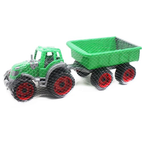 Трактор с прицепом, зеленый фото