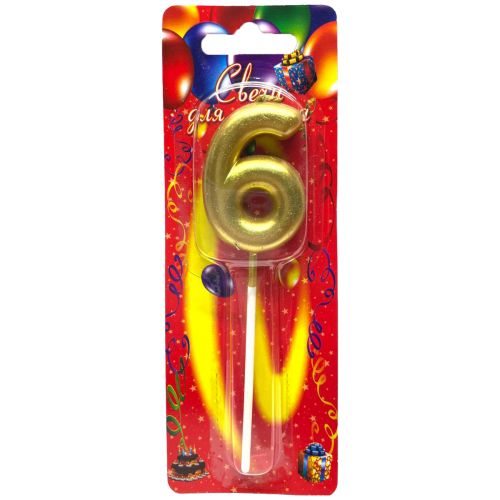 Декоративна свічка "Цифра 6", золото фото