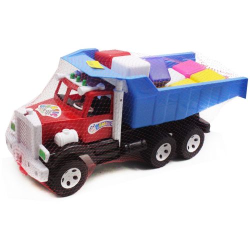 Уцінка.  Машинка Фарго, з кубиками червона+синій - відколотий край кузова фото