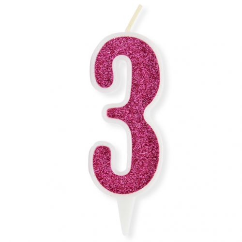 Декоративна свічка "Цифра 3", рожева фото