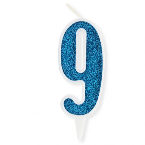 Декоративна свічка "Цифра 9", блакитна фото
