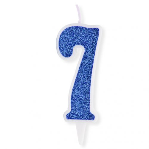 Свечка декоративная "Цифра 7", голубая фото