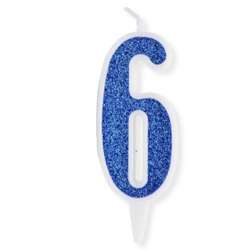 Свечка декоративная "Цифра 6", голубая фото