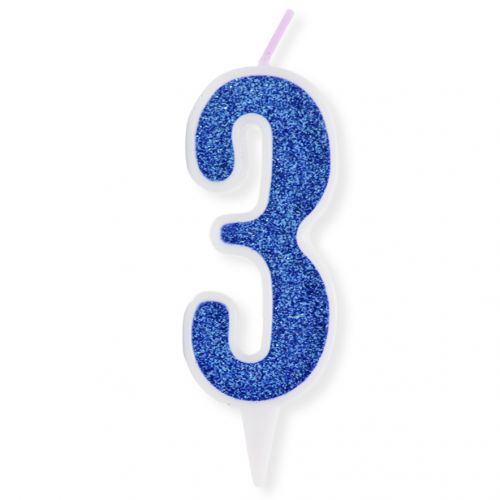 Свечка декоративная "Цифра 3", голубая фото