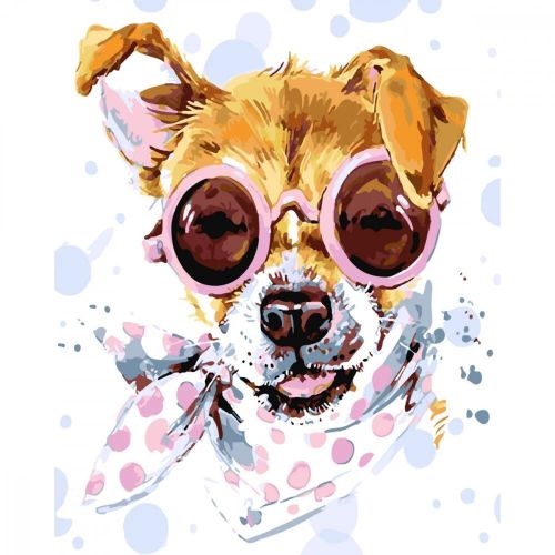 Картина за номерами з лаком "Собака в окулярах" фото