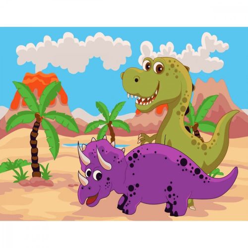 Картина за номерами з лаком "Динозаврики у пустелі" фото