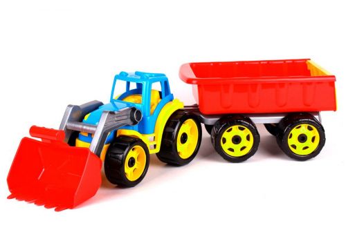 Уценка.  Трактор с ковшом и прицепом ТехноК синий - Сломанное крепление кузова с прицепом фото