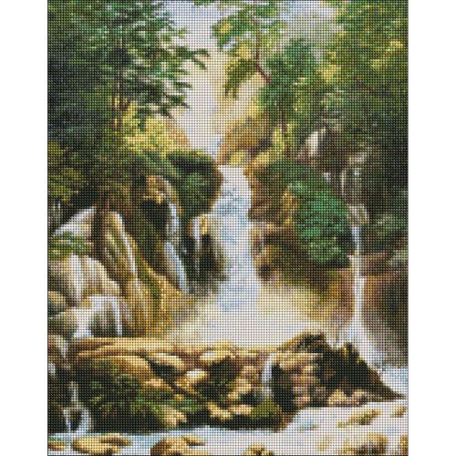 Алмазна мозаїка "Пейзаж із водоспадом" 40х50 см фото