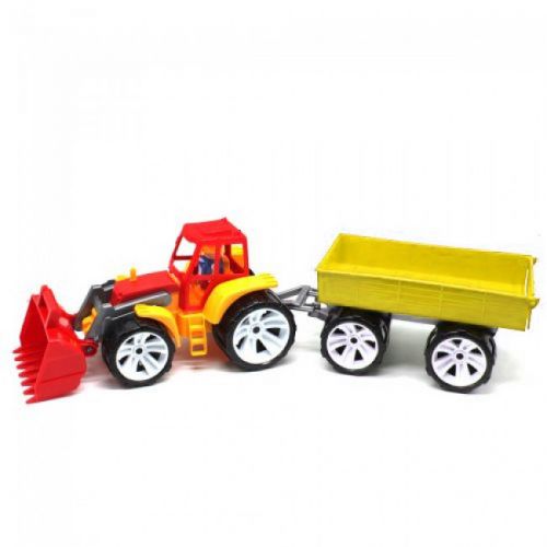 Трактор с прицепом, красно-желтый фото