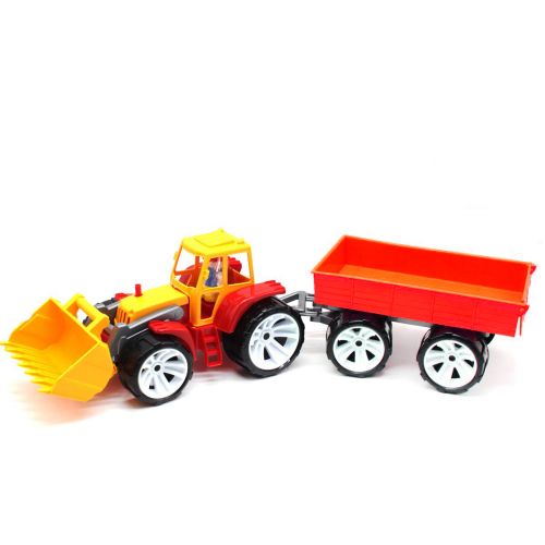 Трактор с прицепом, красно-оранжевый фото