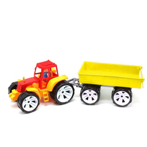 Трактор з причепом, червоно-жовтий фото