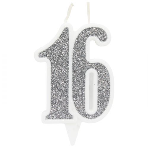 Свечка декоративная "16", серебро фото