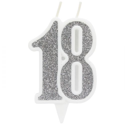 Свечка декоративная "18", серебро картинка Свечка декоративная "18", серебро фото