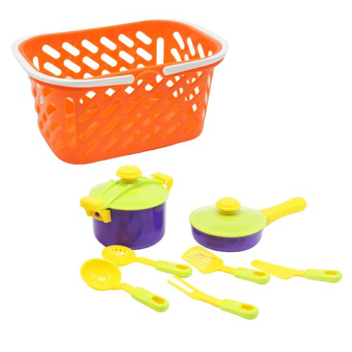Посуда в корзинке, 7 предметов, оранжевая фото