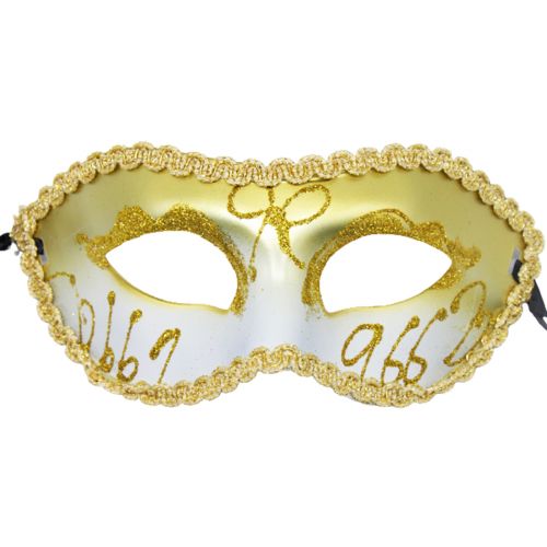Карнавальна маска з мереживом, золото з білим фото