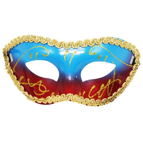 Карнавальна маска з мереживом, блакитна з червоним фото