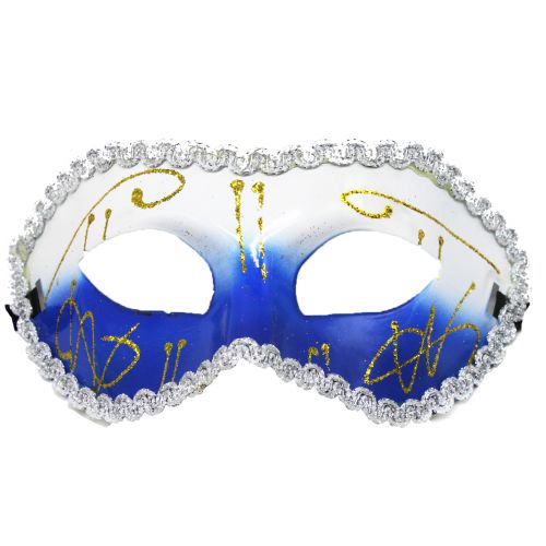 Карнавальная маска с кружевом, белая с синим фото