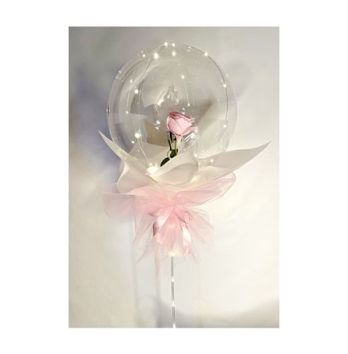 Комплект Шар прозорий з рожевою трояндою фото