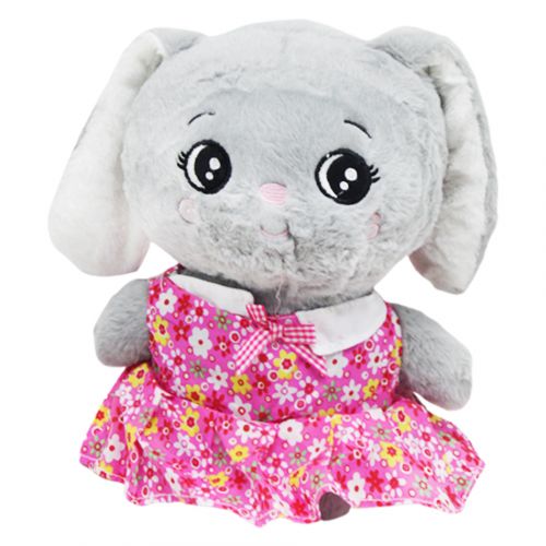 Мягкая игрушка заяц серый в розовом платье фото