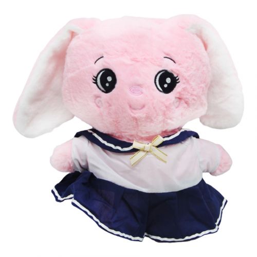 М'яка іграшка заєць рожевий в синьому платті з окулярами фото