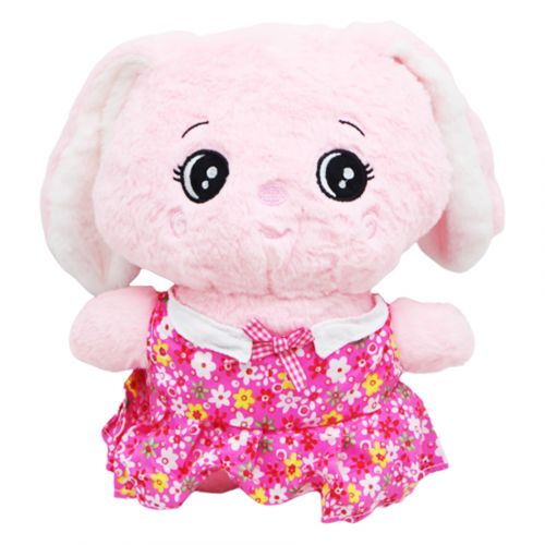 Мягкая игрушка заяц розовый в розовом платье с очками фото