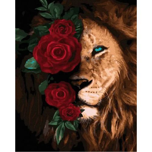 Картина по номерам "Лев с розами" фото