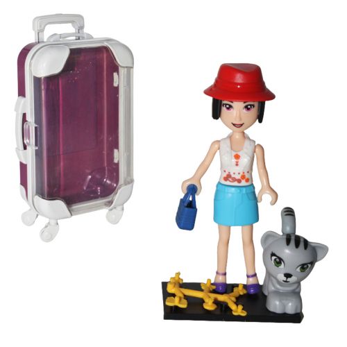 Лялька у валізці з котом, у червоній шапочці фото