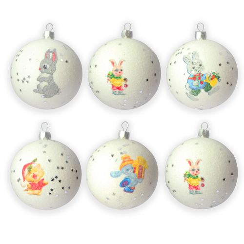 Ялинкові іграшки з символом року зайцем (6 штук) фото