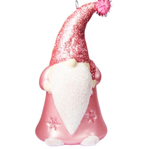Елочная игрушка Гном розовый фото