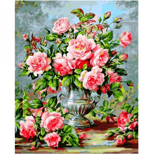 Картина по номерам "Розы в серебряной вазе"  ★★★★ фото