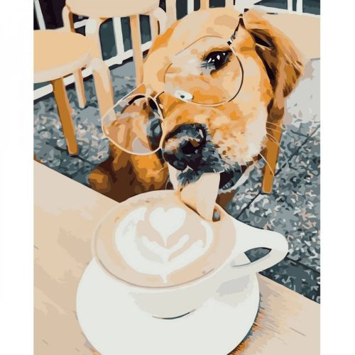 Картина по номерам "Собака и кофе"  ★★★★ фото