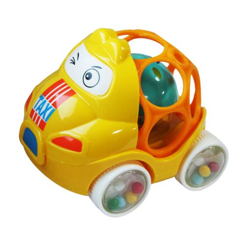Машинка-погремушка для младенцев желтая фото