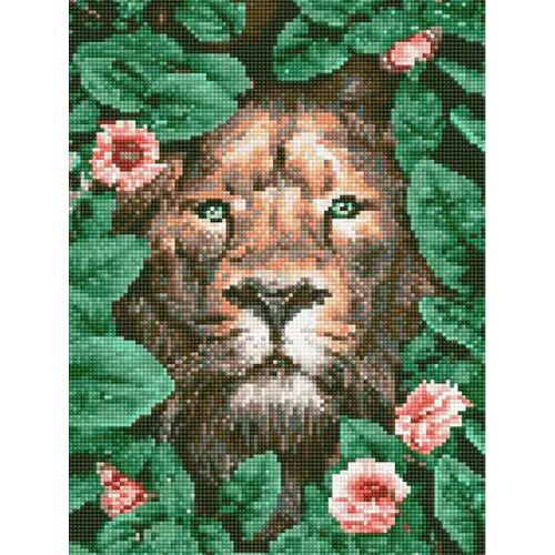 Алмазна мозаїка "Лев у квітах" фото