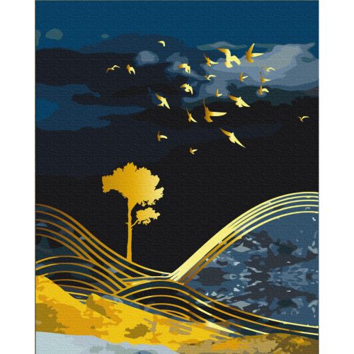 Картина по номерам ""Природа ночи" с золотой краской ★★★ фото