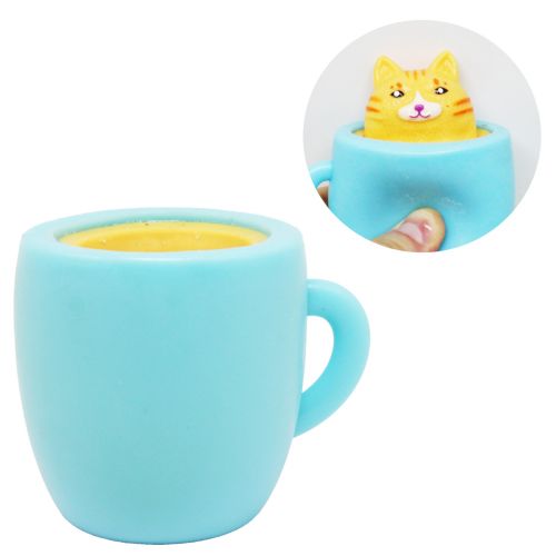 Іграшка антистрес "Кішка в чашці" блакитна фото